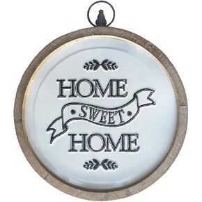 DeliDecor Home Sweet Home Circular Sign, Rustic Farmhouse Wood and Metal Round Home Decor Wall Art with Convex Character, 14 Inches