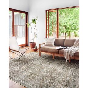 Loloi Layla Collection, LAY-13, Antique/Moss, 9'-6" x 14', .13" Thick, Area Rug, Soft, Durable, Vintage Inspired, Distressed, Low Pile, Non-Shedding, Easy Clean, Printed, Living Room Rug