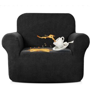 Waterproof Chair Couch Cover Stretch Jacquard Arm Chair Covers for Living Room, Water-Repellent Sofa Chair Slipcovers for Dogs, Pets, Kids (Chair, Black)