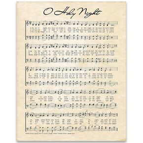 Vintage O Holy Night Music Sheet Poster - Antique Christmas Carol Wall Art Decor for Nostalgic Ambiance and Unique Holiday Gifting (Unframed Print Poster, 11x14)