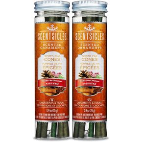 Scentsicles Spiced Pine Cones Scented Christmas Ornaments with Hooks - 2 Bottles (12 Sticks Total)