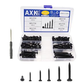 AXK Wood Screws Assortment Kit, 152PCS Black Wood Screws Phillips Tips, Screw Set, Assorted Screws, Screw Assortment, Screw Set Assortment, Screw Kit, Assorted Wood Screws Set, Flat Head Screws