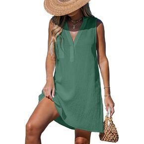 CUPSHE Swimsuit Coverup for Women V Neck Beachwear Sleeveless Beach Dress with Chest Pocket