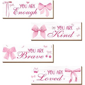4 Pcs Pink Wall Decor, Positive Affirmations Wall Decor, Inspirational Wall Decor, Pink Room Decor for Teen Girls