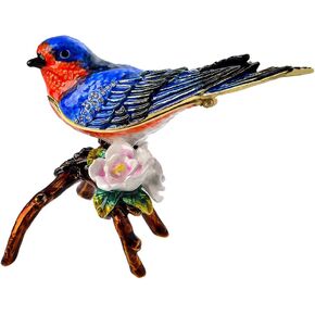 Trinket Box Hinged Eastern Bluebird Figurine Golden Jeweled Handmade Bird Animal Home Decor, Gifts