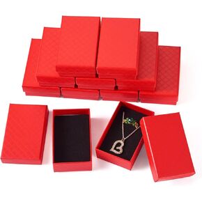 Cheriswelry 12pcs Red Cotton Fill Jewelry Boxes Earring Ring Necklace Bracelet Gift Boxes 3.18"x2" Jewelry Package Case Rectangle Paper Boxes for Birthday Christmas Valentines Wedding