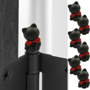 Black Cat Hinge Head Set of 6 - Door Hinge Heads Decorative Topper - Magnetic Door Hinge Caps for Home Deoration