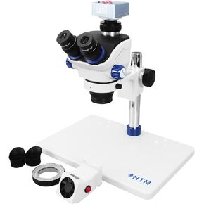 HengTianMei ZS7050 Profesional Binocular Stereo Microscope, WF10x/22 Eyepieces, 7X-50X Magnification, 0.7X-5X Objective, 72 LED Ring Light Illuminator, Adjustable Zoom and Focus Knobs