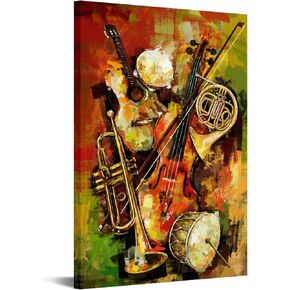 iHAPPYWALL Vintage Music Canvas Wall Art Abstract Guitar Drum Violin Colorful Musical Instruments Theme Picture for Bedroom Living Room Ready to Hang 24x36inch (Multi-color)