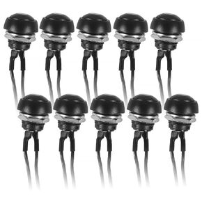10pcs 12mm Momentary Push Button Switch Black Shell with Pre-soldered Wires On Off Mini Round Waterproof Push Button Switch 1/2" Mounting Hole