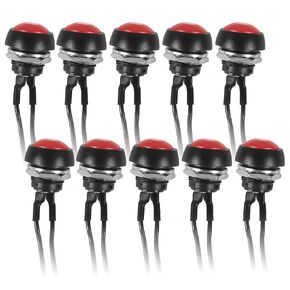 10pcs 12mm Momentary Push Button Switch Red Shell with Pre-soldered Wires On Off Mini Round Waterproof Push Button Switch 1/2" Mounting Hole