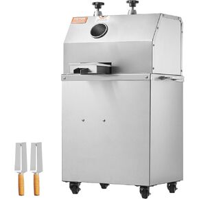 VBENLEM Sugarcane Press Electric 3 Rollers 304 Stainless Steel Rollers 660lb/h Output Sugar Cane Press with Acrylic Transparent Door for Commercial Use
