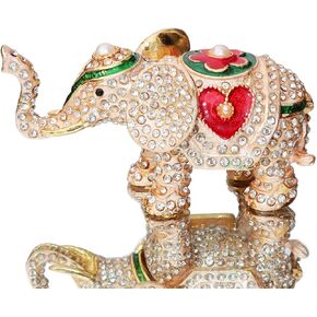 Waltz&F Hand Painted Enameled Red love heart elephant Decorative Hinged Jewelry Animal Trinket Box Unique Home Decor