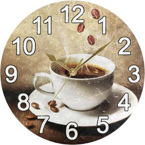 Coffee Cup Beans Wall Clock Non Ticking Silent Kitchen Clock Large Decorative Battery Operated Clocks 10 inch for Living Room Bedroom Decor