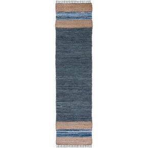 SAFAVIEH Vintage Leather Collection Runner Rug - 2'3" x 9', Blue & Natural, Handmade Modern Fringe, Ideal for High Traffic Areas in Living Room, Bedroom (VTL602M)