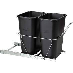 Rubbermaid Kitchen Cabinet Pull-Out Trash Can and Recycling Bin, 20-Gallon, Black, Under Sink Trash/ Recycling, for Home/Kitchen/Bathroom/Office/Garage
