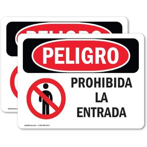 (2 Pack) Do Not Enter Spanish OSHA Danger Sign 5 Inch X 3.5 Inch Vinyl Label Decal Sticker Weather Resistant, UV Protected for Workplace, Business, and Construction Site, Made in the USA