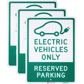 3 PACK - EV Parking Sign Electric Vehicle Reserved 12" x 18" 3M Authorized Engineer Grade EG EGP Quality Reflective Durable Laminated Aluminum