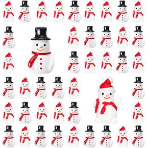 50 Pcs Mini Snowman Figurines Christmas Tiny Resin Snowman Decoration with Hat Xmas Micro Landscape Ornament Garden Accessories Mini Winter Ornaments for Crafts DIY Xmas Party