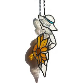 BOXCASA Pregnancy Gift for Women Sunflower Stained Glass Window Hanging,Pregnant Mother Gifts Stained Glass Suncatcher,Sunflower Maternity Gifts for Mother's Day Mom Wife Expecting Mother