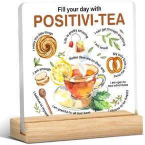 Mental Health Desk Decor Positive Self Affirmation Acrylic Desk Plaque Sign Inspirational Mental Health Positivi-Tea Clear Desk Decorative Sign for Therapy Office Classroom