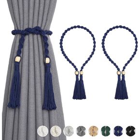 NICEEC 2 Pack Natural Cotton Rope Curtain Tiebacks Boho Rustic Style Decorative Drape Tie Backs Spiral Braided Rope Curtain Holdbacks for Thin or Thick Home & Office Window Draperies (White)