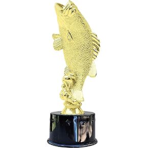 Express Medals Standing Jumping Bass Fish Fishing Award Trophy Party Favor Gift Prize Including 4 Gold Color Decals to Custom Personalize The Black Round Base