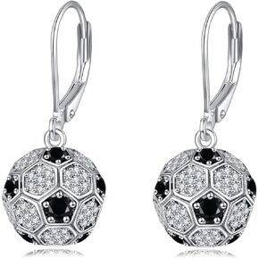 KZX Soccer Earrings S925 Sterling Silver Sport Soccer Ball Drop Dangle Earrings Zirconia Soccerball Earrings Jewelry Gifts for Women