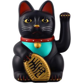 Maneki Neko Lucky Cat,Fengshui Cat- Waving Arm Battery Operated for Fortune Money and Good Luck (White, 6 in)
