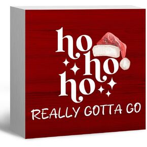 Gothic Christmas Decor, Funny Skeleton Santa Christmas Wooden Box Sign, Funny Christmas Decorations, Merry Christmas Wood Signs for Home Office Desk Shelf Table Decor, 5x5 Inch