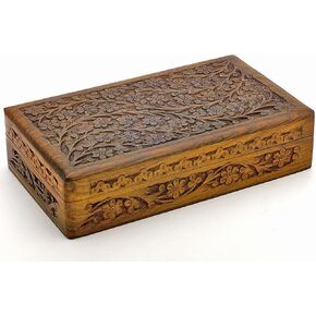 IndiaArts Wooden Box 6x10x2.5 inch, Hand Carved Flowers & Vines Design