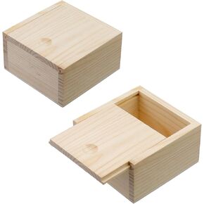Coshar Unfinished Wooden Box with Slide Top Wood Storage Box with Sliding Lid Square Keepsake Box Organizer for Jewelry, DIY Crafts, present, Home Storage Decor(3.5"x3.5"x2", Brown)