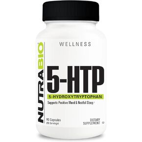 NutraBio 5-HTP Supplement, 200mg Capsules- May Help Support and Promote Healthier and Sustained Sleep, 90 Vegetable Capsules