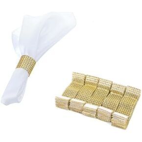 Gold Plastic Napkins Rings,Wedding Napkin Rings Chair Sash Napkin Mesh Wrap Napkin Plastic 50pcs 8 Rows Chair Sash Napkin Rings Mesh Wrap Ribbon (50Pcs)