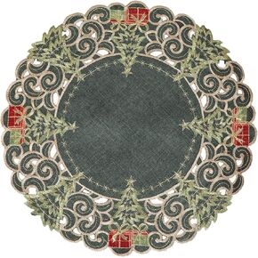 GRANDDECO Christmas Placemats Set of 4 Round with Small Embroidered Christmas Holiday Holly Tree Festive Winter Table Runner for Family Christmas Dinner Party Table Decoration 14 inches