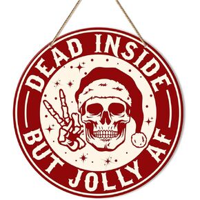 ZODGMED Funny Christmas Wall Hanging Sign, Christmas Decor for Home Living Room Bedroom Holiday Hanging Sign Xmas Wall Decorations, Dead Inside But Jolly AF