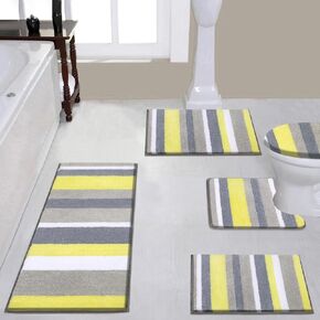 Vaukki 5 Piece Bathroom Rugs Set, Non Slip Shaggy Microfiber Plush Absorbent Washable Bath Shower Mats Runner for Tub (18''x26''+20''x32''+20''x47''+U20''x24''+Lid Cover, Grey)