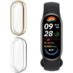 2 Pack TPU Sceen Protector Case Cover Compatible for Xiaomi Band 9 (Pale Gold+Clear)