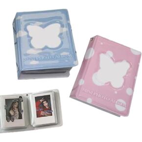 2 Pcs 3 Inch ID Photocard Holder Mini Photo Card Holder Butterfly Hollow Photocard Binder Albums Card Book Album Folders for Business Cards, Photos(Pink,Blue)