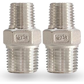 304 Stainless Steel Hex Nipple Reducer, 1" x 1/2" NPT Male Threaded Reducing Nipple Pipe Fitting Adapter, 2000psi Heavy Duty Reducer Straight Connector (1"- 1/2")