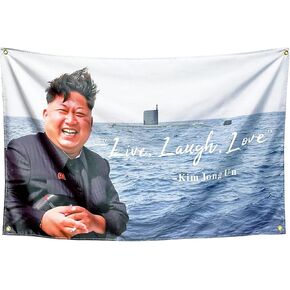 علم AGUIFLGS Kim Jong Un Flag مقاس 3×5 قدم Live Laugh Love Flag Drom ديكور لافتة جدارية مع حلقات نحاسية 210D Vivd Color Flag