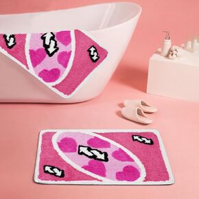 UNO Card Pink Bathroom Rugs Non Slip, Fluffy Extra Soft and Absorbent Microfiber Cute Cool Funky Bath Rugs Mats, Aesthetic Unique Fun Carpet for Bathroom Shower Floor Decor, 32 x 20 Inch