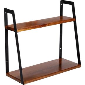 BIRDROCK HOME 2-Tiered Wall Shelf - Wood Metal Floating Wall Shelves - Home Decor - Decorative Hanging Shelves - Rustic Farmhouse - Bathroom Bedroom Living Room