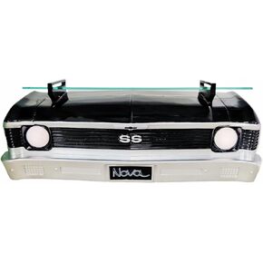 Chevrolet Nova SS Floating Wall Shelf, Black, 19.3x6.3x6.9 inches, Tempered Glass, Battery Powered LED Headlights, Chevy Enthusiast Gift, Gifts Idea, Car Lover's Decor, Nova Collector