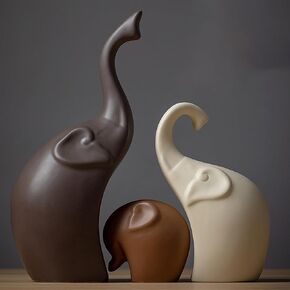 Ceramic Elephant Family Statue Figurine Mom Dad and Baby Animal Art Porcelain Sculpture Home Decor Decorations for Living Room Book Shelf Cabinet Desk Table Top Ornament (B1, Three) in Saudi Arabia