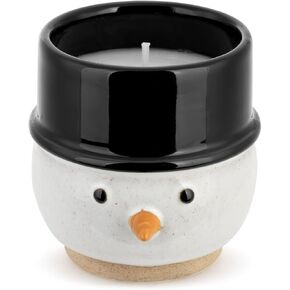 DEMDACO Snowman Black and White 3.5 Inch Ceramic and Soy Blend Christmas Candle and Holder