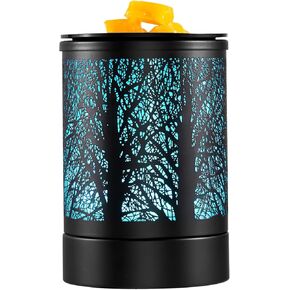 Black Metal Electric Wax Warmer Wax Burner with 7 Colors Cycle LED Light PTC Heating Element,Silicone Tray for Home Hotel Gift (Tree Pattern)