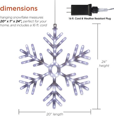Alpine Corporation 24"H Indoor/Outdoor Hanging Snowflake Decoration with LED Lights in Saudi Arabia
