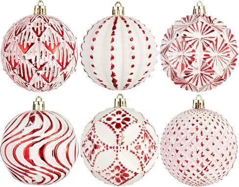 Red Farmhouse Christmas Ball Ornaments，6 PCS Vintage Rustic Distressed Xmas Hanging Ornaments Shatterproof Antique Traditional Style Christmas Tree Decorations in Saudi Arabia