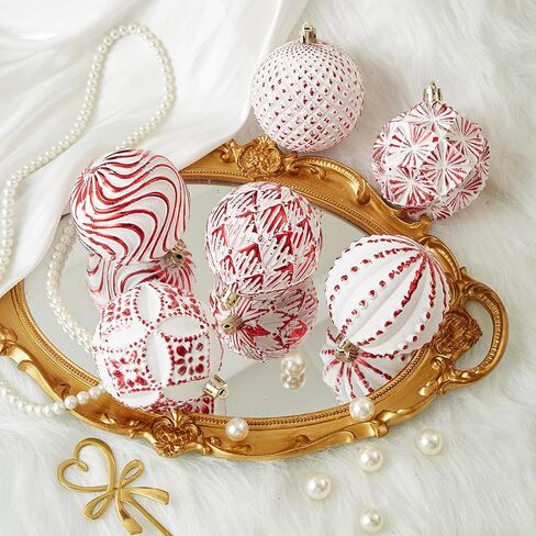 Red Farmhouse Christmas Ball Ornaments，6 PCS Vintage Rustic Distressed Xmas Hanging Ornaments Shatterproof Antique Traditional Style Christmas Tree Decorations in Saudi Arabia
